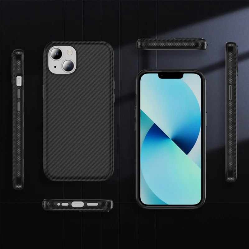Für iPhone 14 / 13 Skin-touch Case Kohlefaser-Textur PC + TPU Rückabdeckung kompatibel mit MagSafe - Schwarz+Schwarz