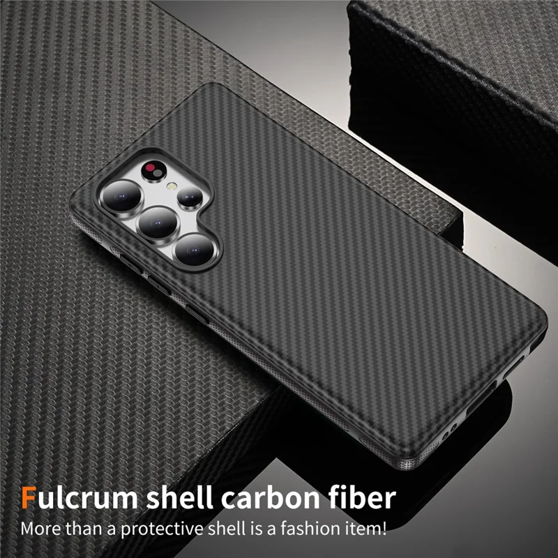 For Samsung Galaxy S24 Ultra Skin-touch Case Carbon Fiber Texture PC + TPU Back Cover Magnetic Case - Black+Black