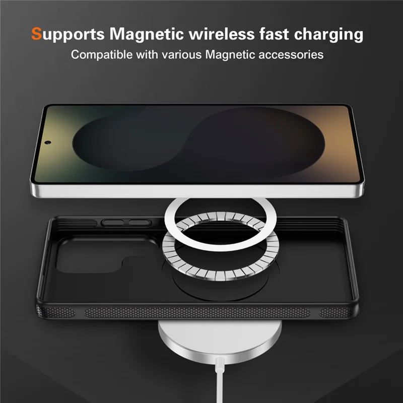 For Samsung Galaxy S24 Ultra Skin-touch Case Carbon Fiber Texture PC + TPU Back Cover Magnetic Case - Black+Black