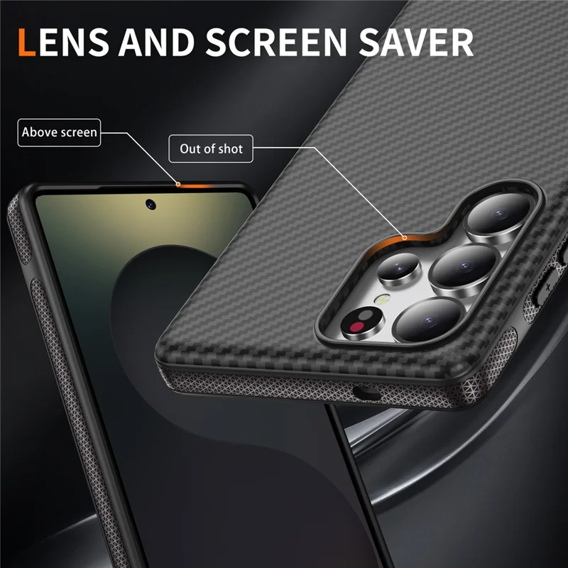 For Samsung Galaxy S24 Ultra Skin-touch Case Carbon Fiber Texture PC + TPU Back Cover Magnetic Case - Black+Black