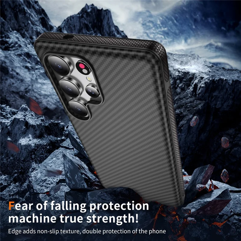 For Samsung Galaxy S24 Ultra Skin-touch Case Carbon Fiber Texture PC + TPU Back Cover Magnetic Case - Black+Black