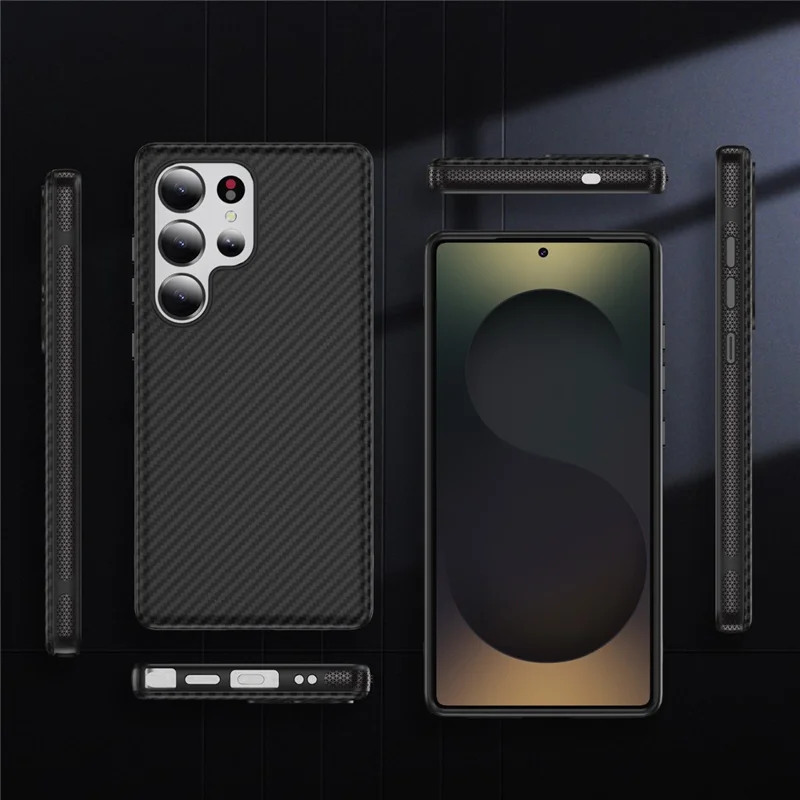 For Samsung Galaxy S24 Ultra Skin-touch Case Carbon Fiber Texture PC + TPU Back Cover Magnetic Case - Black+Black