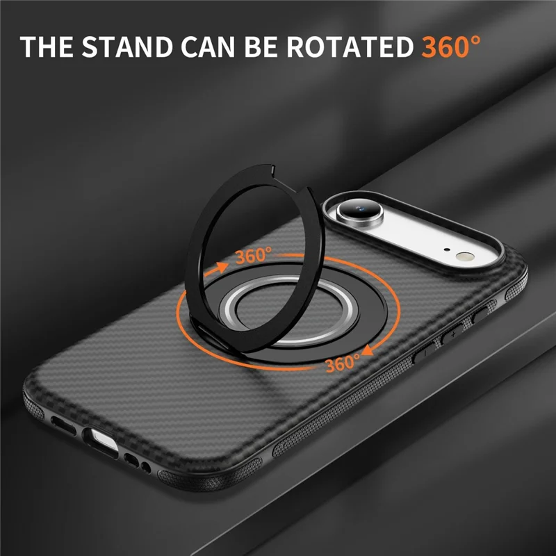 For iPhone Air Case Compatible with MagSafe Carbon Fiber Texture PC + TPU Back Cover with Ring Kickstand - Black+Black