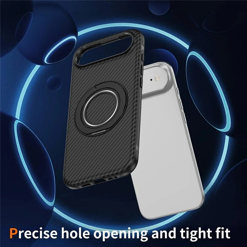 For iPhone Air Case Compatible with MagSafe Carbon Fiber Texture PC + TPU Back Cover with Ring Kickstand - Black+Black