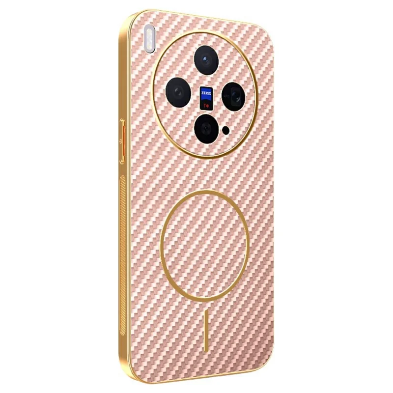 For vivo X300 5G Case Carbon Fiber Textured Electroplated TPU Phone Back Cover - Pink