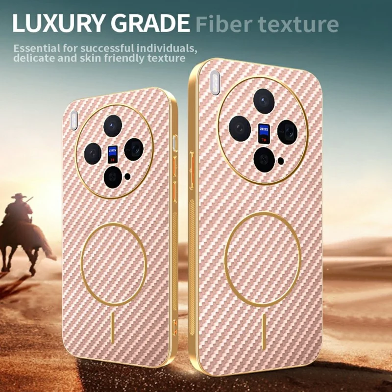 For vivo X300 5G Case Carbon Fiber Textured Electroplated TPU Phone Back Cover - Pink