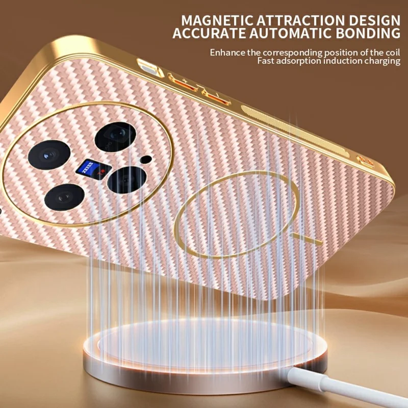 For vivo X300 5G Case Carbon Fiber Textured Electroplated TPU Phone Back Cover - Pink