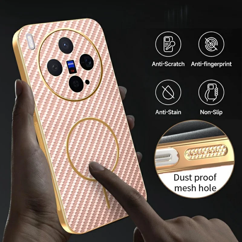 For vivo X300 5G Case Carbon Fiber Textured Electroplated TPU Phone Back Cover - Pink