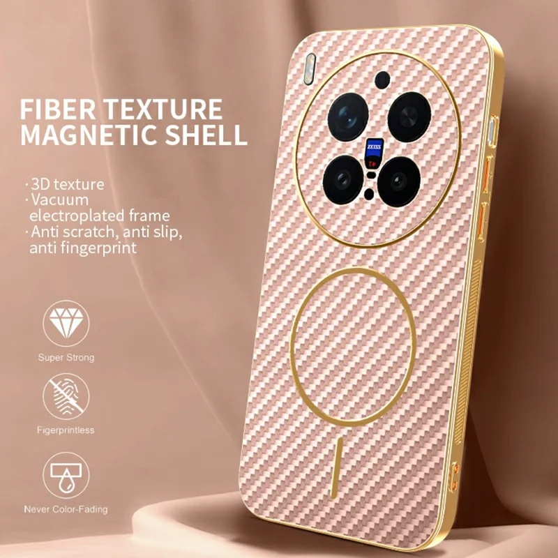 For vivo X300 Pro 5G Case Carbon Fiber Textured Electroplated TPU Phone Back Cover - Pink