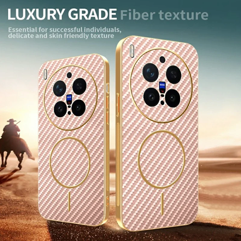 For vivo X300 Pro 5G Case Carbon Fiber Textured Electroplated TPU Phone Back Cover - Pink