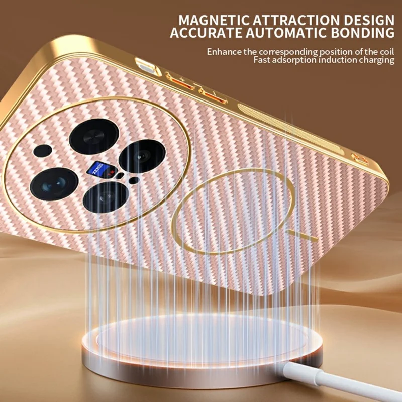 For vivo X300 Pro 5G Case Carbon Fiber Textured Electroplated TPU Phone Back Cover - Pink