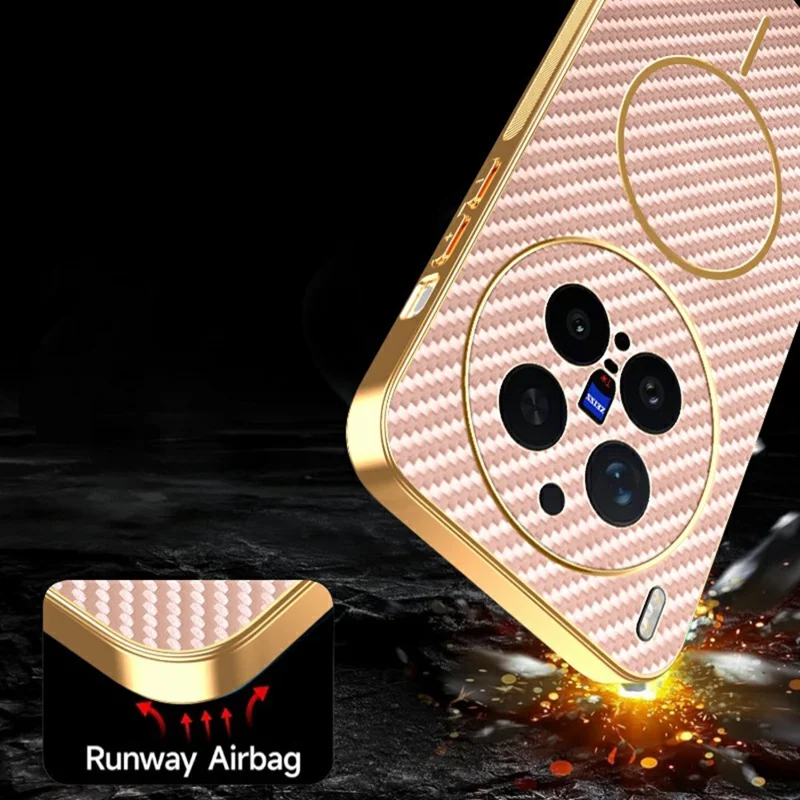 For vivo X300 Pro 5G Case Carbon Fiber Textured Electroplated TPU Phone Back Cover - Pink