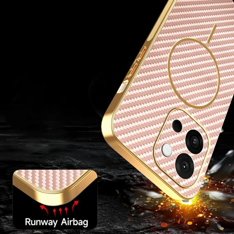 Oppo A6 Pro 5G hoesje met koolstofvezelstructuur, elektrolytisch gegalvaniseerd TPU achterklep - Roze