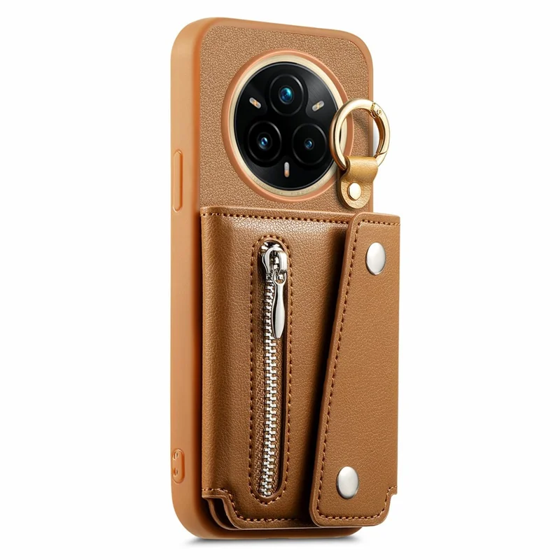 Realme 14 Pro 5G Hülle D-Ring Halter Leder + PC + TPU Handyhülle mit Geldbörse Ständer - Braun