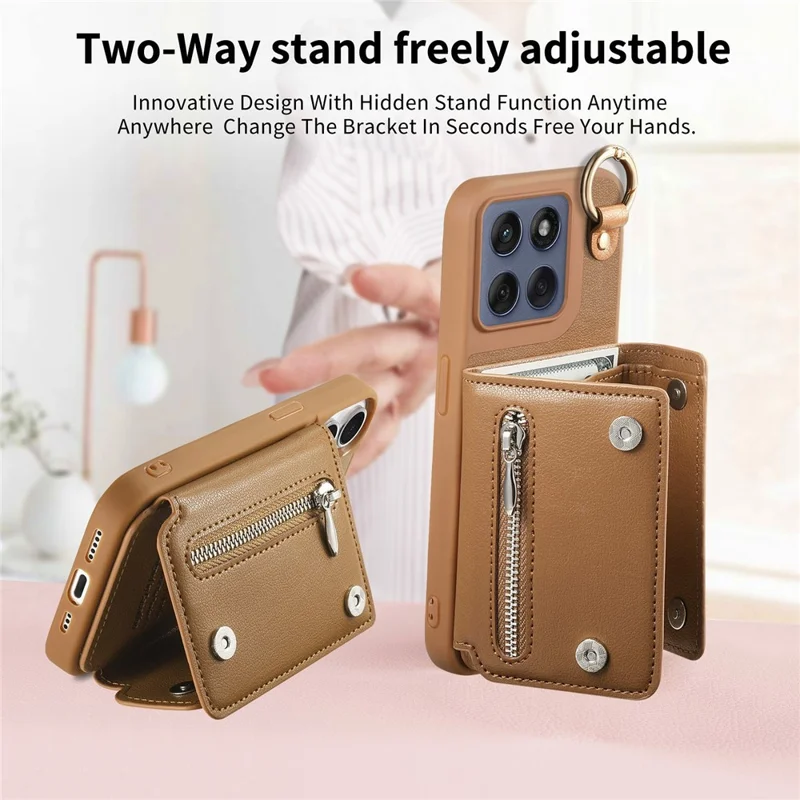 Motorola Edge 60 Fusion 5G Hülle D-Ring Halter Leder + PC + TPU Handyhülle mit Geldbörse Ständer - Braun