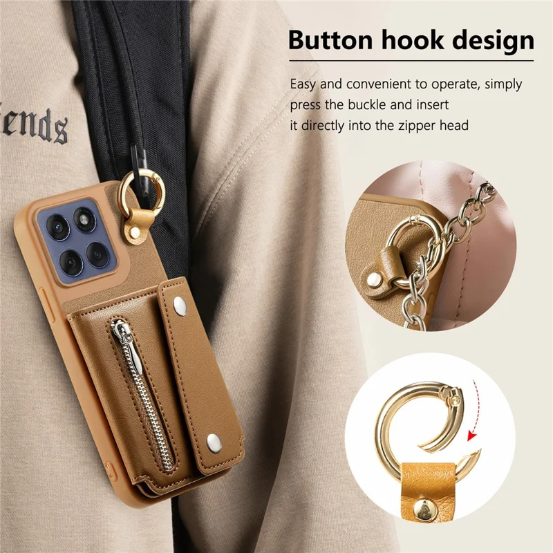 Motorola Edge 60 Fusion 5G Hülle D-Ring Halter Leder + PC + TPU Handyhülle mit Geldbörse Ständer - Braun