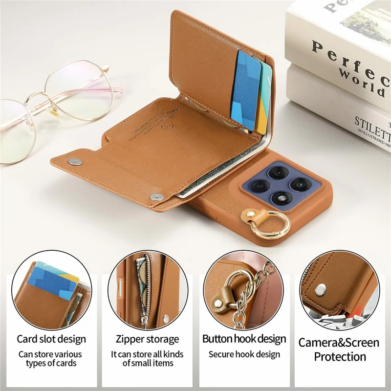 Motorola Edge 60 Fusion 5G Hülle D-Ring Halter Leder + PC + TPU Handyhülle mit Geldbörse Ständer - Braun