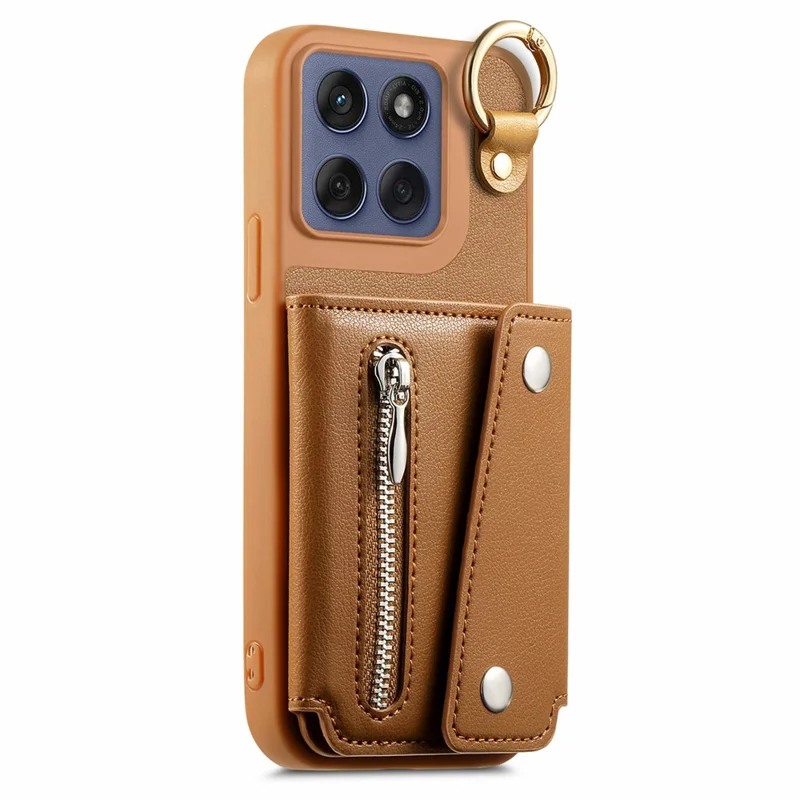 Motorola Edge 60 Fusion 5G Hülle D-Ring Halter Leder + PC + TPU Handyhülle mit Geldbörse Ständer - Braun