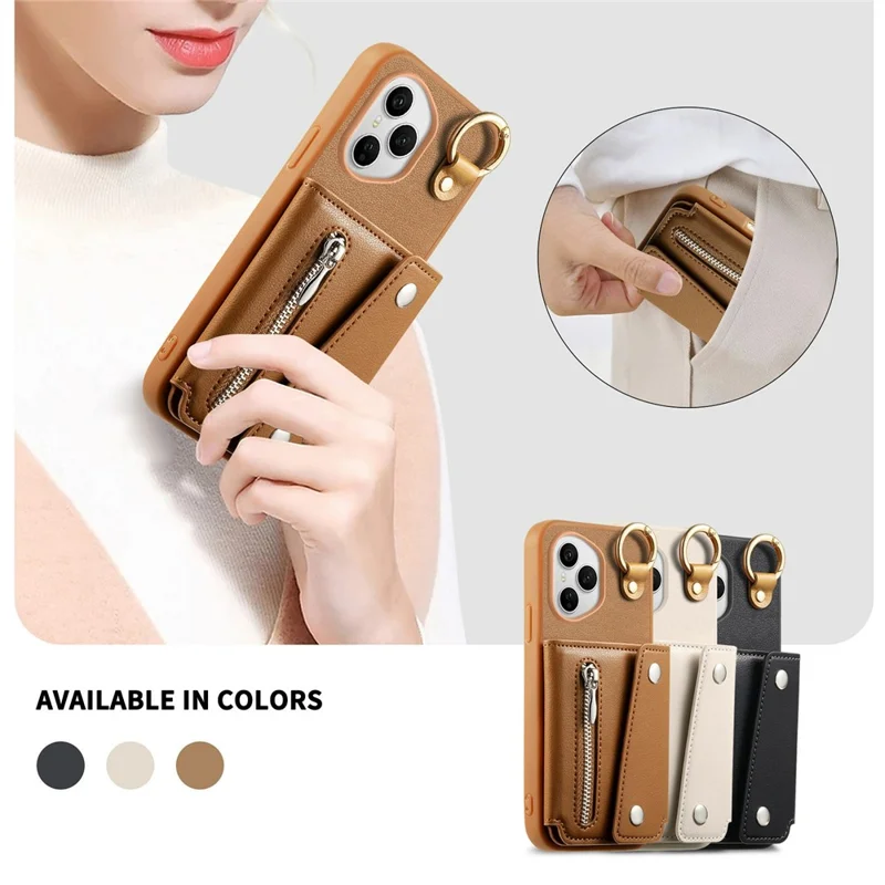 For Honor 400 Pro 5G (Global) Case D-Ring Holder Leather + PC + TPU Phone Cover with Wallet Kickstand - Brown