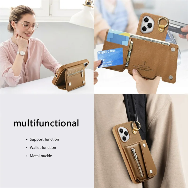 For Honor 400 Pro 5G (Global) Case D-Ring Holder Leather + PC + TPU Phone Cover with Wallet Kickstand - Brown