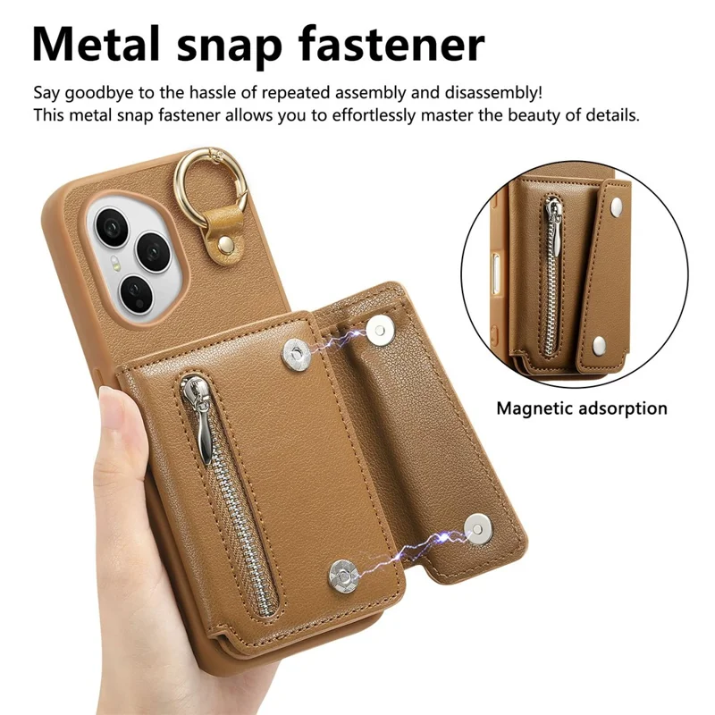 For Honor 400 Pro 5G (Global) Case D-Ring Holder Leather + PC + TPU Phone Cover with Wallet Kickstand - Brown