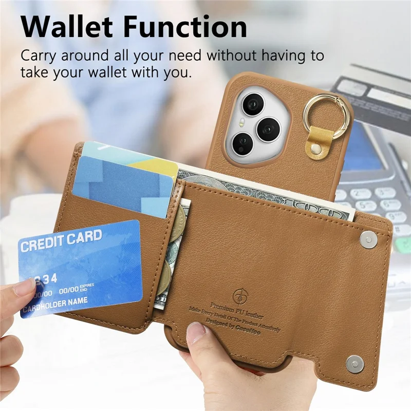 For Honor 400 Pro 5G (Global) Case D-Ring Holder Leather + PC + TPU Phone Cover with Wallet Kickstand - Brown