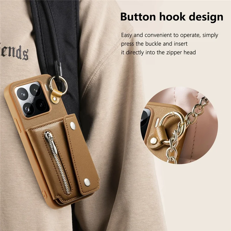 Custodia Xiaomi 15 Pro D-Ring Holder in Pelle + PC + TPU con Portafoglio e Supporto - Marrone