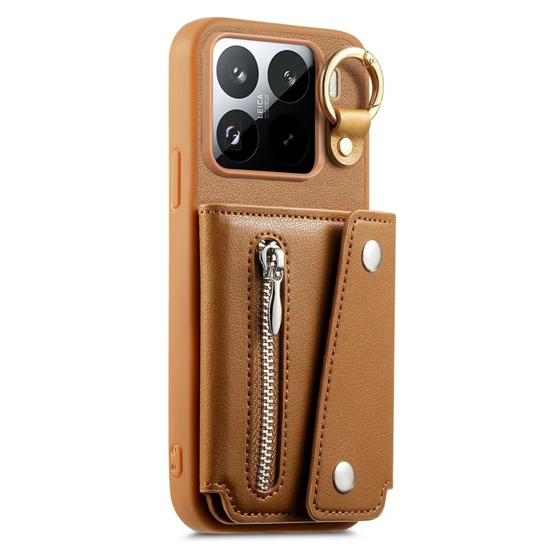 Custodia Xiaomi 15 Pro D-Ring Holder in Pelle + PC + TPU con Portafoglio e Supporto - Marrone