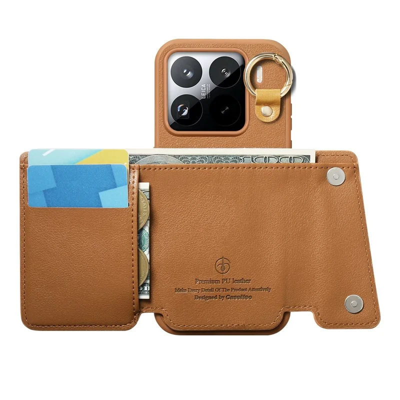 Custodia Xiaomi 15 Pro D-Ring Holder in Pelle + PC + TPU con Portafoglio e Supporto - Marrone