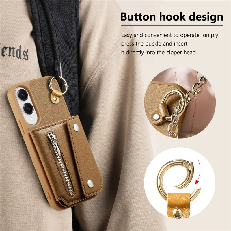 For Samsung Galaxy S25 Edge Case D-Ring Holder Leather + PC + TPU Phone Cover with Wallet Kickstand - Brown