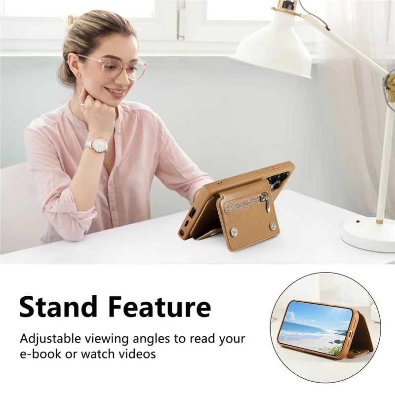 For Samsung Galaxy S25 Ultra Case D-Ring Holder Leather + PC + TPU Phone Cover with Wallet Kickstand - Brown