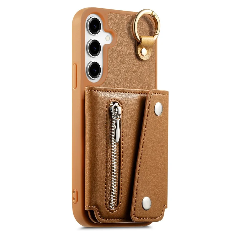 Samsung Galaxy A55 5G Hülle D-Ring Halter Leder + PC + TPU Handyhülle mit Geldbörse Ständer - Braun
