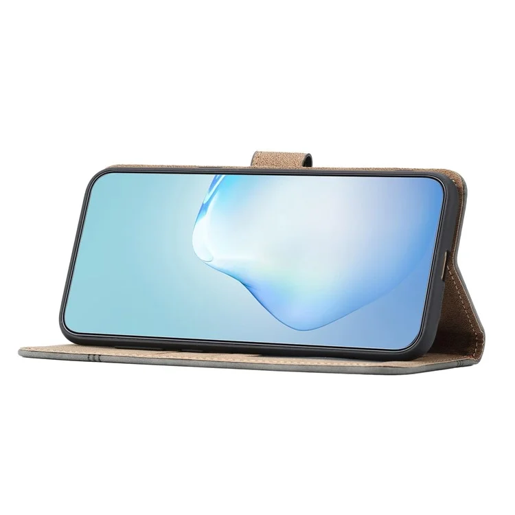 For Samsung Galaxy S23 Ultra Business Style PU Leather Protective Cover Cowhide Texture Line Imprinted Stand Wallet Phone Case with Strap - Blue