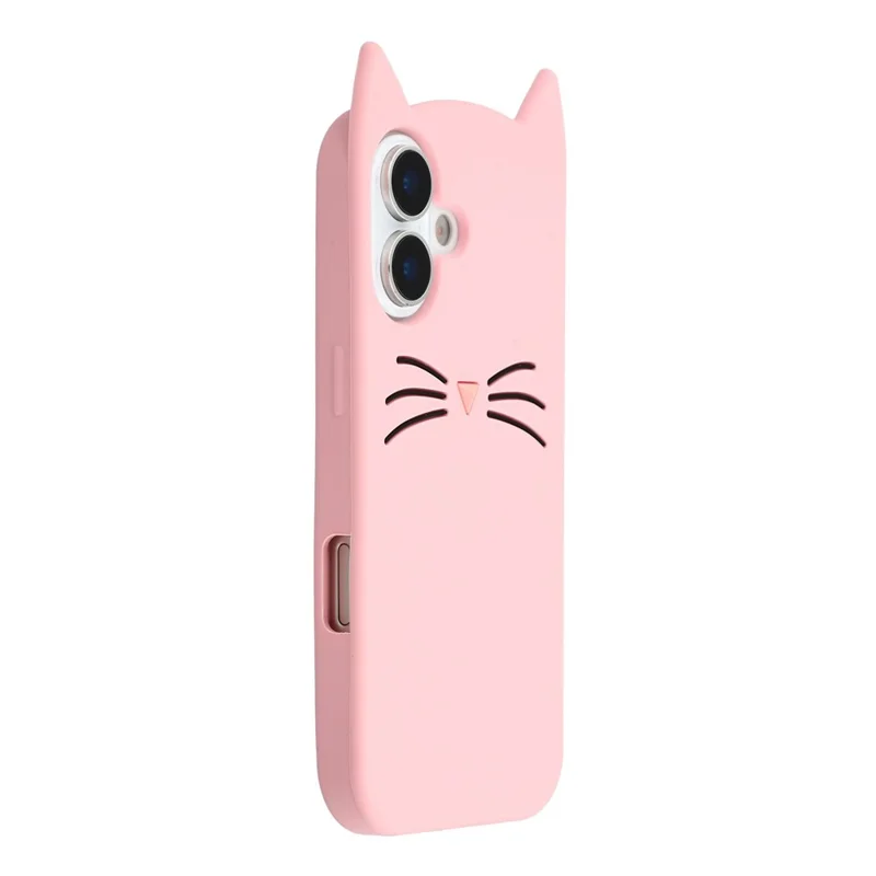 iPhone 17 Silikonhülle 3D-Schnurrbart-Katze Schutzhülle - Pink