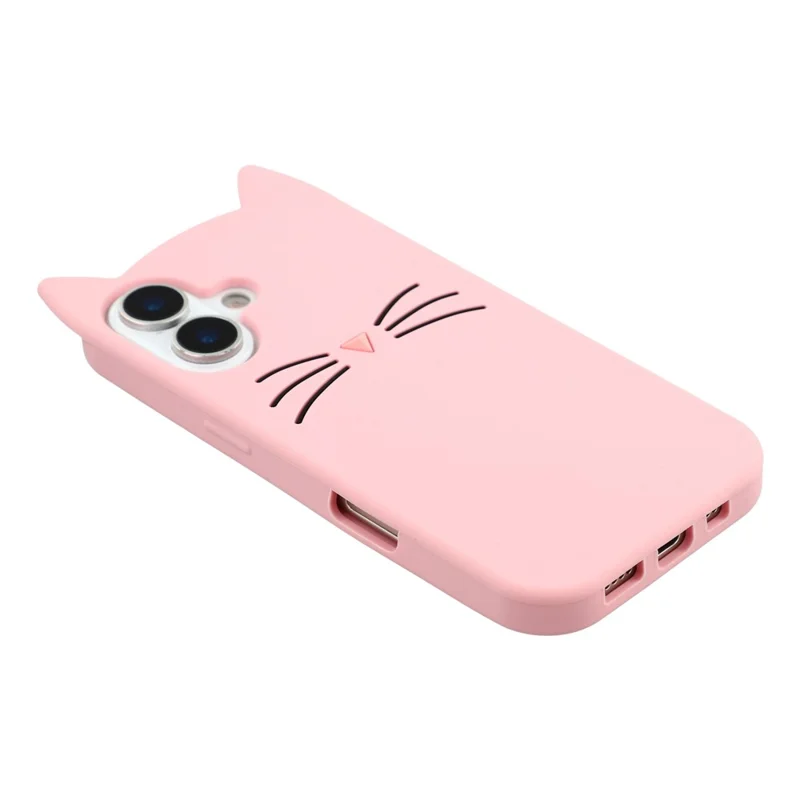 iPhone 17 Silikonhülle 3D-Schnurrbart-Katze Schutzhülle - Pink