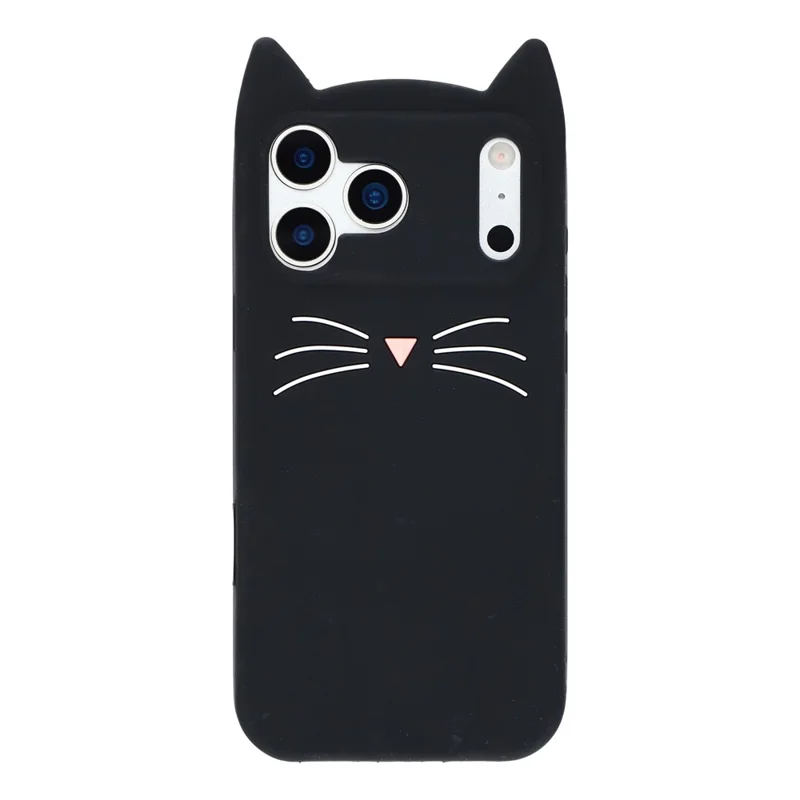Étui de protection en silicone pour iPhone 17 Pro Max avec motif de chat à moustache 3D - Noir