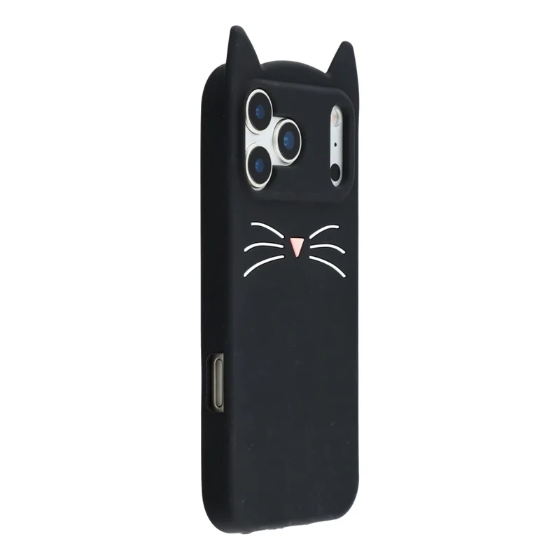 Étui de protection en silicone pour iPhone 17 Pro Max avec motif de chat à moustache 3D - Noir