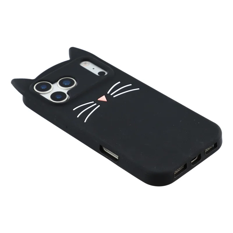 Étui de protection en silicone pour iPhone 17 Pro Max avec motif de chat à moustache 3D - Noir