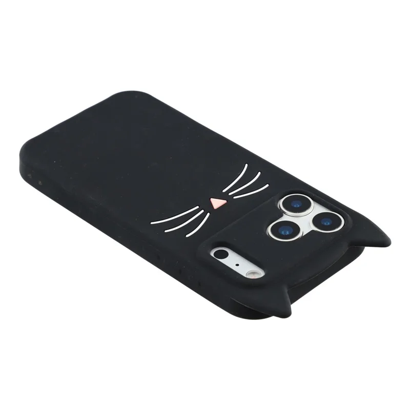 Étui de protection en silicone pour iPhone 17 Pro Max avec motif de chat à moustache 3D - Noir