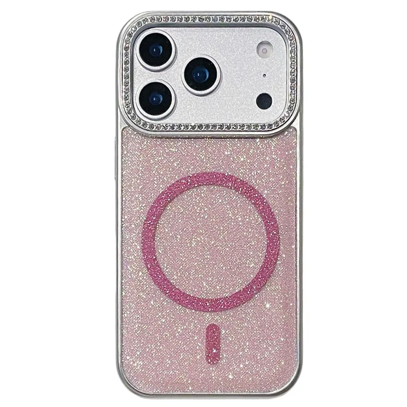 Funda para iPhone 17 Pro Max compatible con MagSafe, diseño con purpurina, cubierta trasera de TPU + PC - Rosa