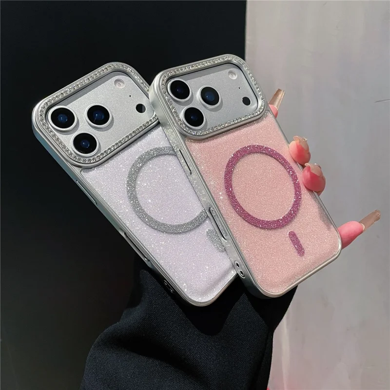 Funda para iPhone 17 Pro Max compatible con MagSafe, diseño con purpurina, cubierta trasera de TPU + PC - Rosa
