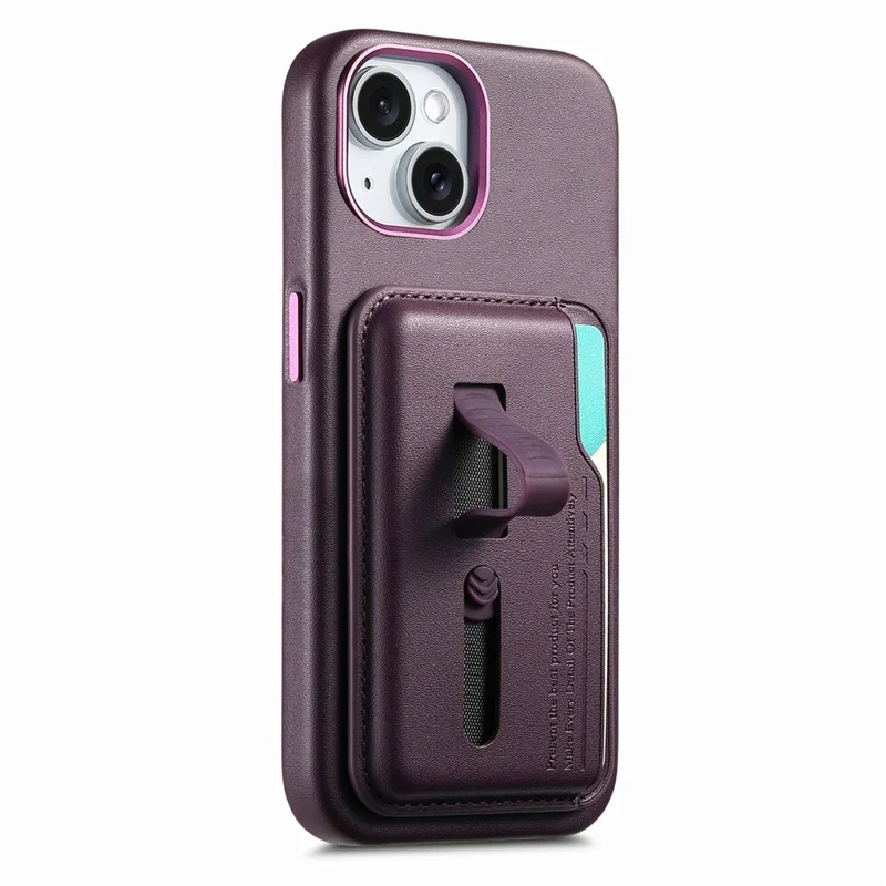 Für iPhone 15 Hülle kompatibel mit MagSafe Abnehmbarer Kartentasche mit Fingerring-Gurt PU-Leder beschichtetes TPU-Telefoncover - Lila