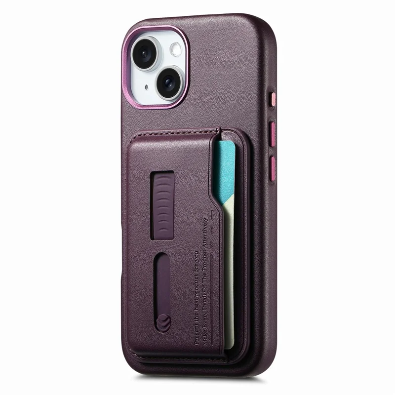 Für iPhone 15 Hülle kompatibel mit MagSafe Abnehmbarer Kartentasche mit Fingerring-Gurt PU-Leder beschichtetes TPU-Telefoncover - Lila