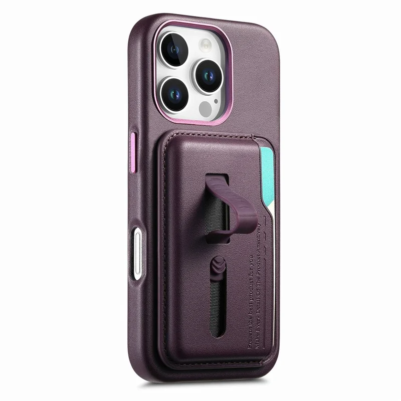 Чехол для iPhone 16 Pro совместимый с MagSafe, съемный чехол для карт с ремешком для пальца, покрытый ПУ-кожей ТПУ-чехол для телефона - фиолетовый