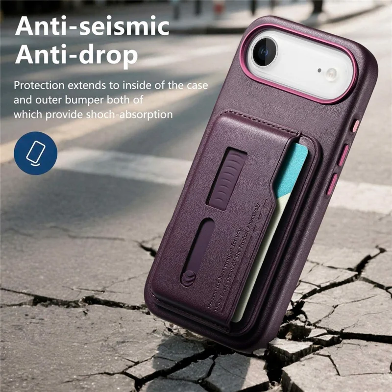 Étui pour iPhone Air Compatible avec MagSafe, Pochette de Carte Détachable avec Sangle d'Anneau de Doigt, Housse de Téléphone en Cuir PU Enduit de TPU - Violet