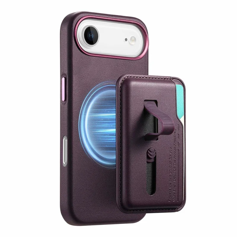Étui pour iPhone Air Compatible avec MagSafe, Pochette de Carte Détachable avec Sangle d'Anneau de Doigt, Housse de Téléphone en Cuir PU Enduit de TPU - Violet