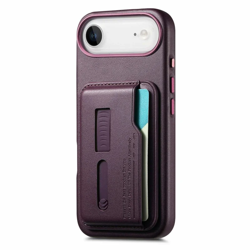 Étui pour iPhone Air Compatible avec MagSafe, Pochette de Carte Détachable avec Sangle d'Anneau de Doigt, Housse de Téléphone en Cuir PU Enduit de TPU - Violet