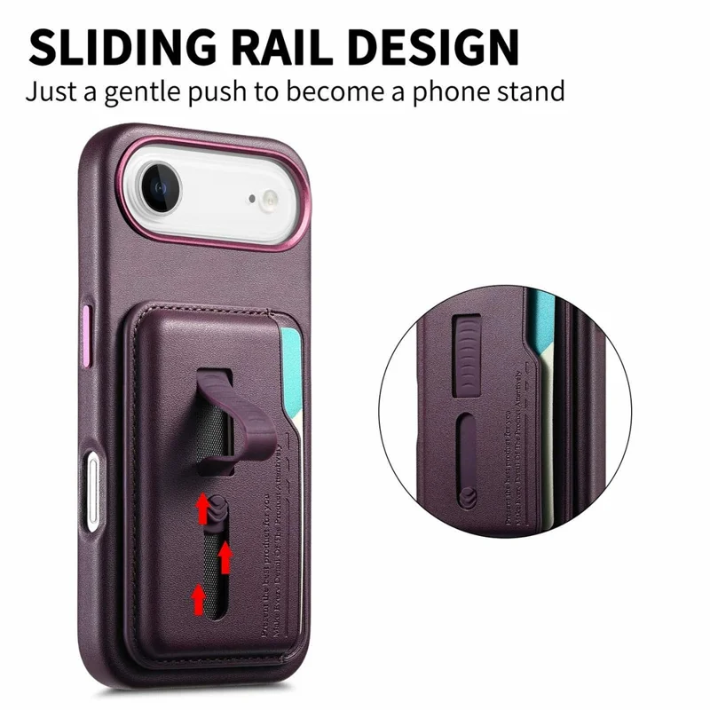 Étui pour iPhone Air Compatible avec MagSafe, Pochette de Carte Détachable avec Sangle d'Anneau de Doigt, Housse de Téléphone en Cuir PU Enduit de TPU - Violet