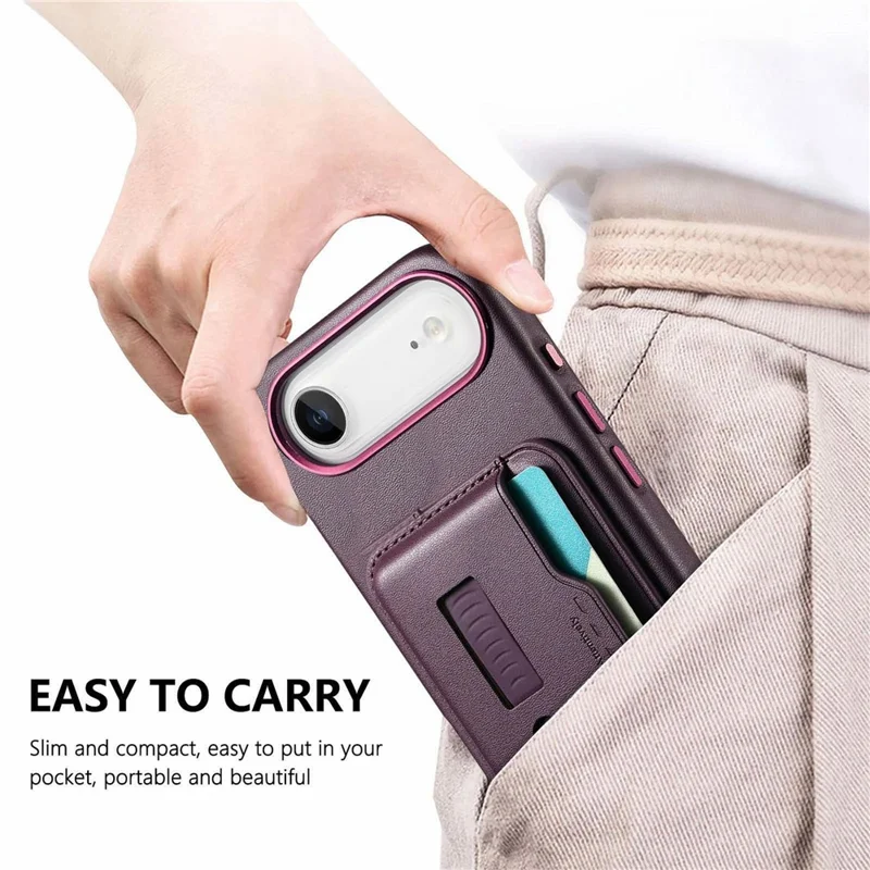 Étui pour iPhone Air Compatible avec MagSafe, Pochette de Carte Détachable avec Sangle d'Anneau de Doigt, Housse de Téléphone en Cuir PU Enduit de TPU - Violet
