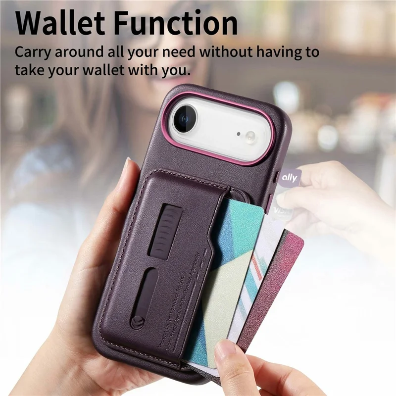 Étui pour iPhone Air Compatible avec MagSafe, Pochette de Carte Détachable avec Sangle d'Anneau de Doigt, Housse de Téléphone en Cuir PU Enduit de TPU - Violet